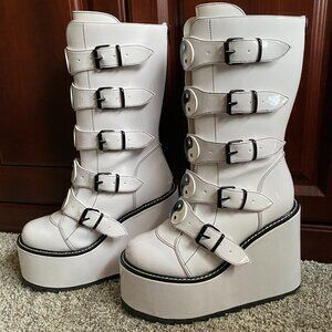 YRU Dune Yin Yang Buckle Wedge Platform Boots
